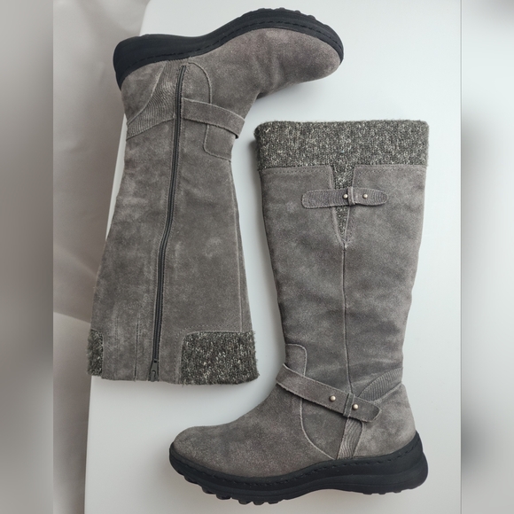 BareTraps Gray Sweater Cuff & Suede Faux Fur Lined Tall Boots 9 M Warm Winter - Picture 3 of 12